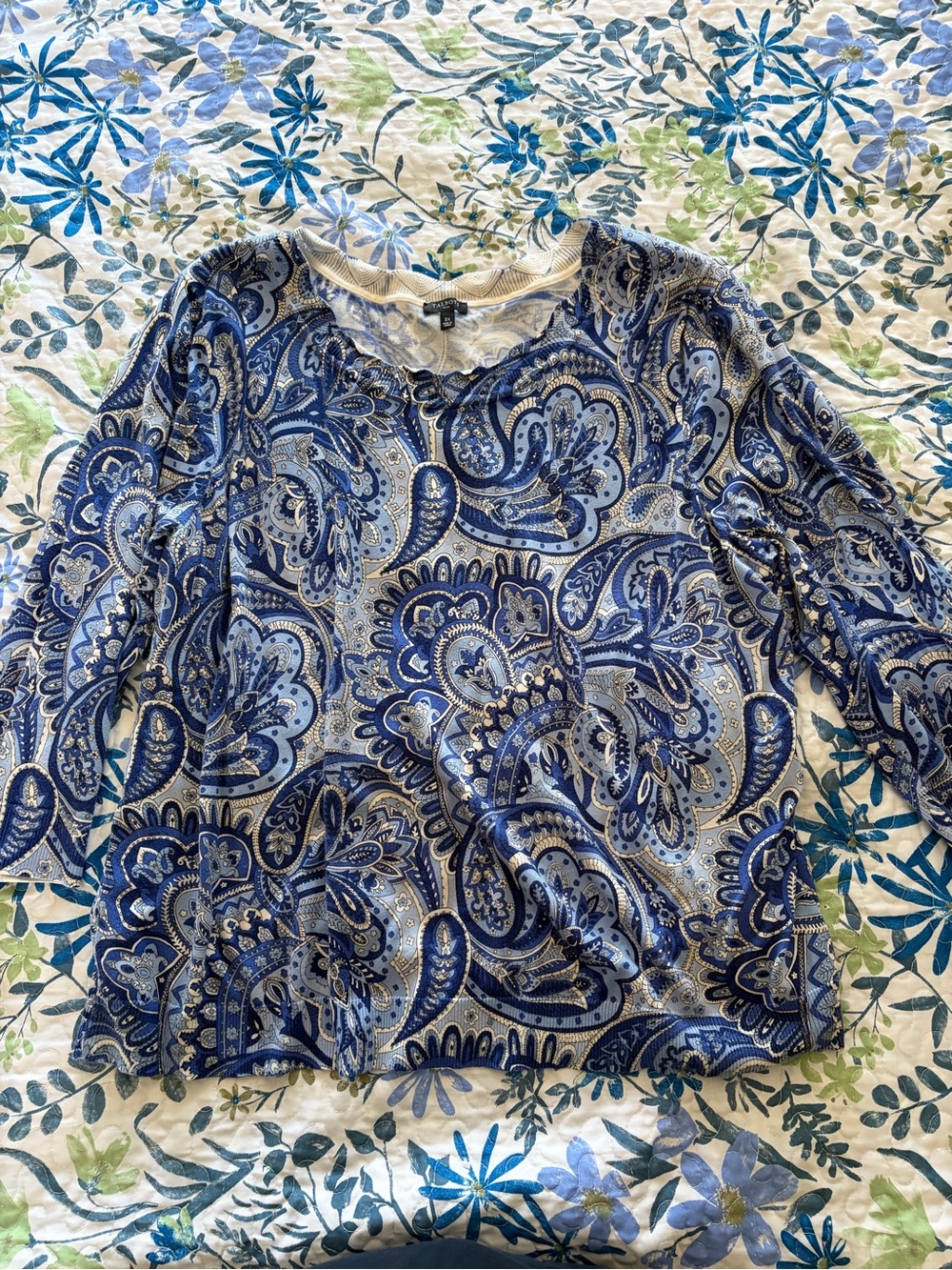 Talbots Blue and White Paisley Scoop-Neck Top